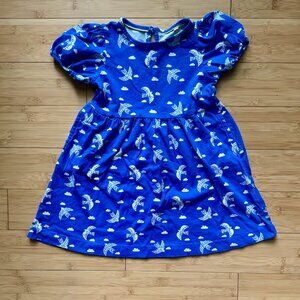 Mini Boden Puff Sleeve Jersey Dress - Cabana Blue Birds - 3-4y